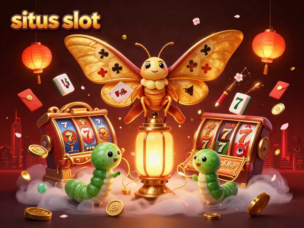 Experience thrilling action at situs slot with a vibrant casino-themed illustration, spinning slot reels, and dazzling visuals.
